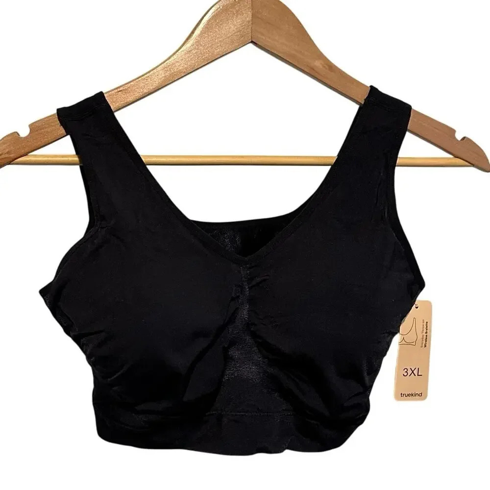 Truekind Everyday Throw-on Wireless Bralette 3XL Black Seamless Plus Size